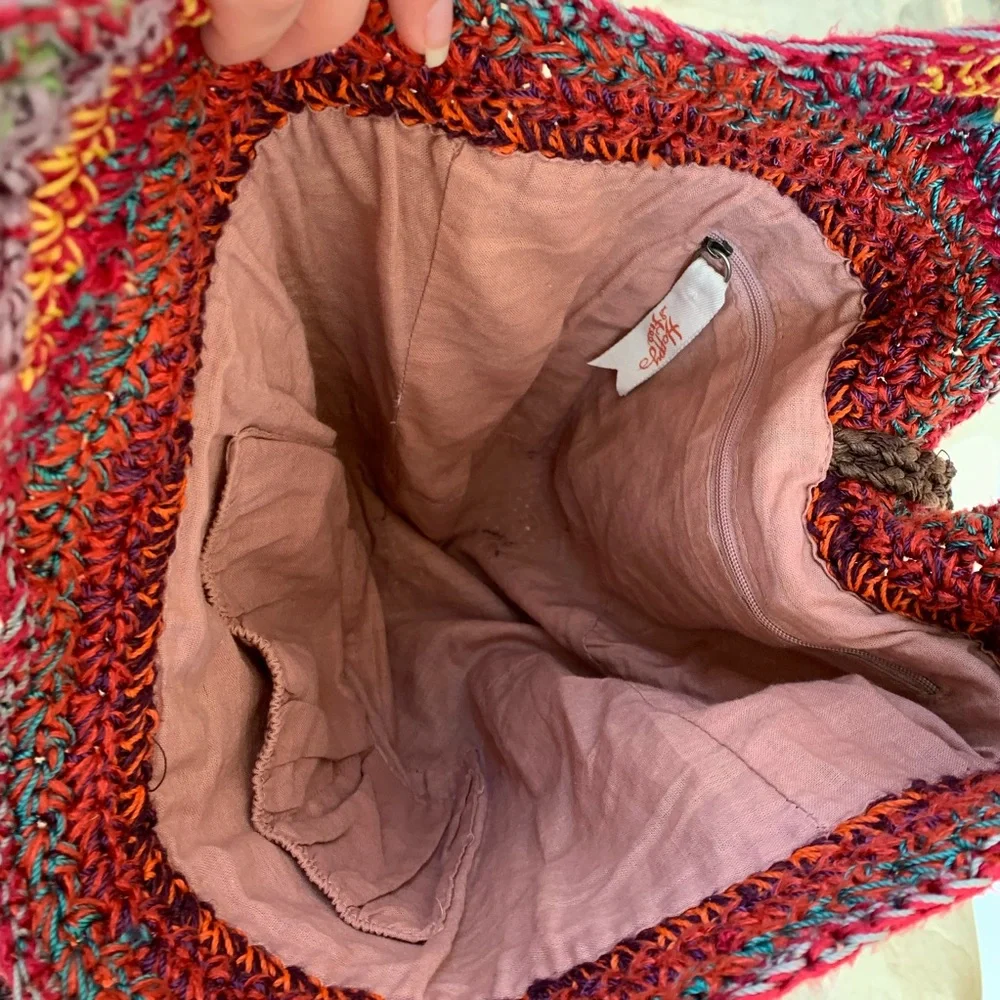 Happy And Free Crochet Handbag Boho Hippie Festival Bucket Bag